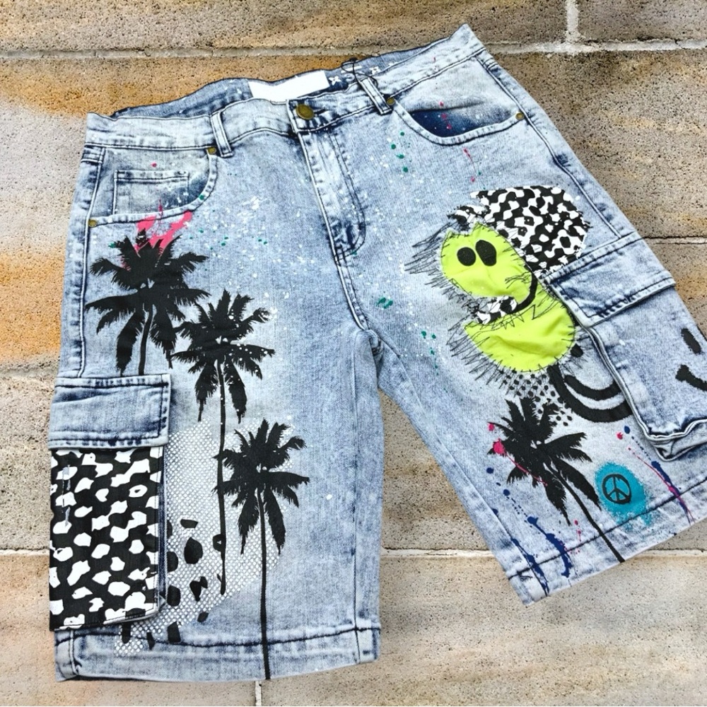 Men’s Maison Noir Blue Stone Wash Cargo Denim Shorts
